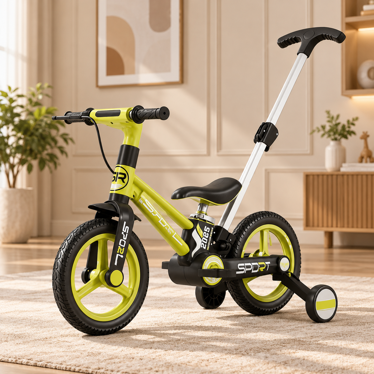 AMBERZ CometBike 4-in-1 Kids Tricycle with Parent Push Handle, Convertible Balance Bike & Pedal Cycle with Training Wheels, Detachable Pedals, Hand Brake, for Boys & Girls 2-5 Years