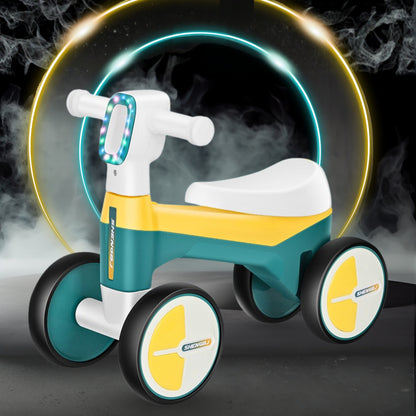 AMBERZ NeoGlow Premium LED Baby Balance Bike for 1-3 Years | Musical Toddler Ride-On Bike with LED Light | 4-Wheel Anti-Tip Design | Silent Wheels | Indoor & Outdoor Ride-On Toy for Boys & Girls