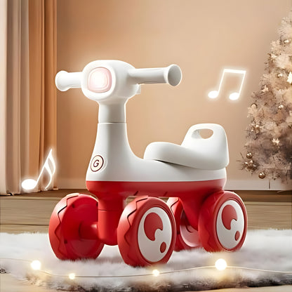 AMBERZ KB-084 BabyGroove Musical Baby Balance Bike for 1-3 Years | Toddler Ride-On with Music & LED Light | 4-Wheel Anti-Tip Balance Bike | Silent Wheels | Indoor & Outdoor Ride-On Toy for Boys & Girls