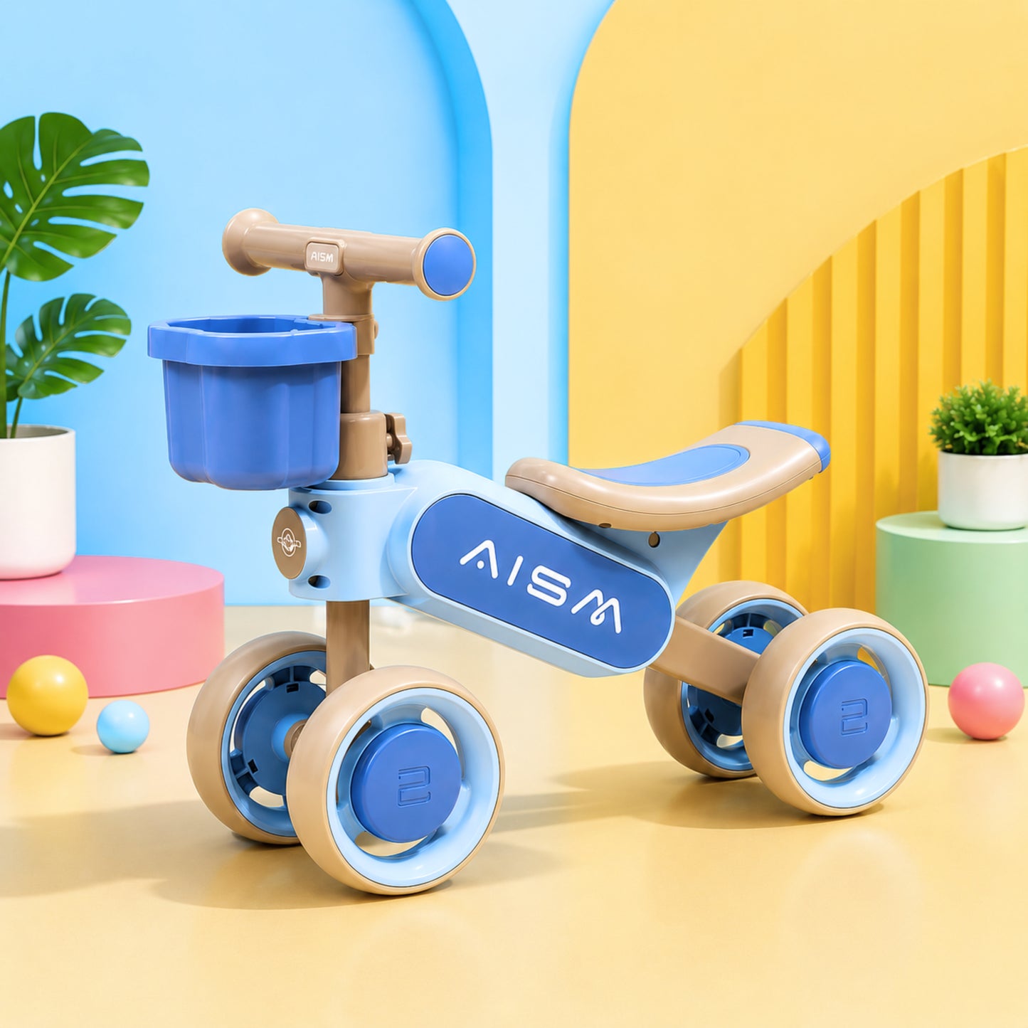 AMBERZ Balance Bike for 1-3 Years Kids | 4-Smooth Wheels Push Ride on for Toddlers | Lightweight, Durable, Safe & Stable Ride with Handlebar Basket | First Birthday Gift for Boys & Girls