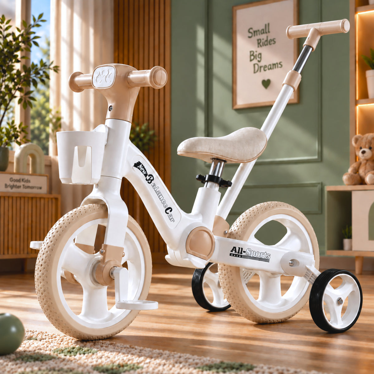AMBERZ BumbleBike 4 in 1 Convertible Tricycle for 1.5 to 5 Years Kids with Parent Push Handle.