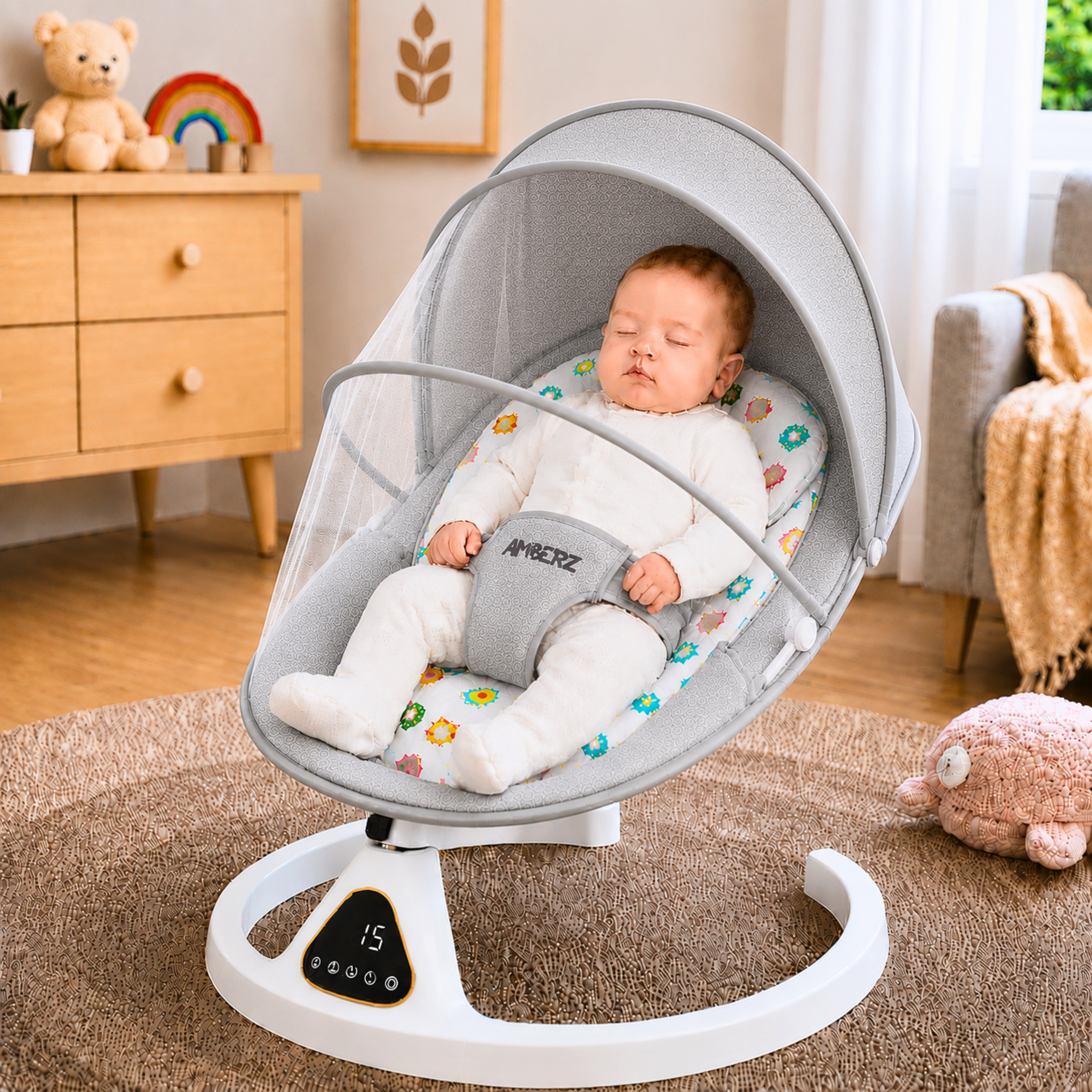 AMBERZ 5-in-1 smart electric baby swing bouncer - main product view