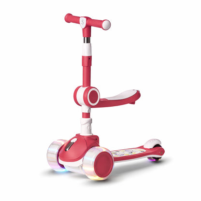 AMBERZ KS-267 3-in-1 Convertible & Foldable Kids Kick Scooter for 2-12 Years Old Kids with 5 Level Height Adjustable Handle | LED PU Flashing Wheels | Light & Music Deck with Brake (Weight Capacity 75 kg)