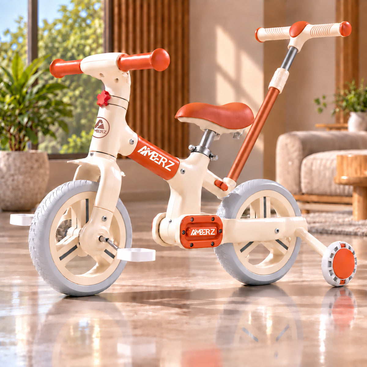 AMBERZ FlexoBike 4-in-1 Kids Cycle | Tricycle, Balance Bike & Bicycle | Parental Push Handle | Foldable Aluminium Frame for 2-4 Years.