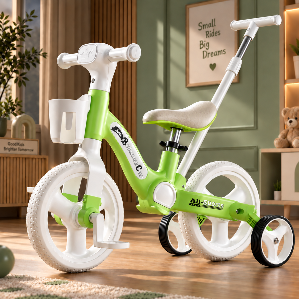 AMBERZ BumbleBike 4 in 1 Convertible Tricycle for 1.5 to 5 Years Kids with Parent Push Handle.