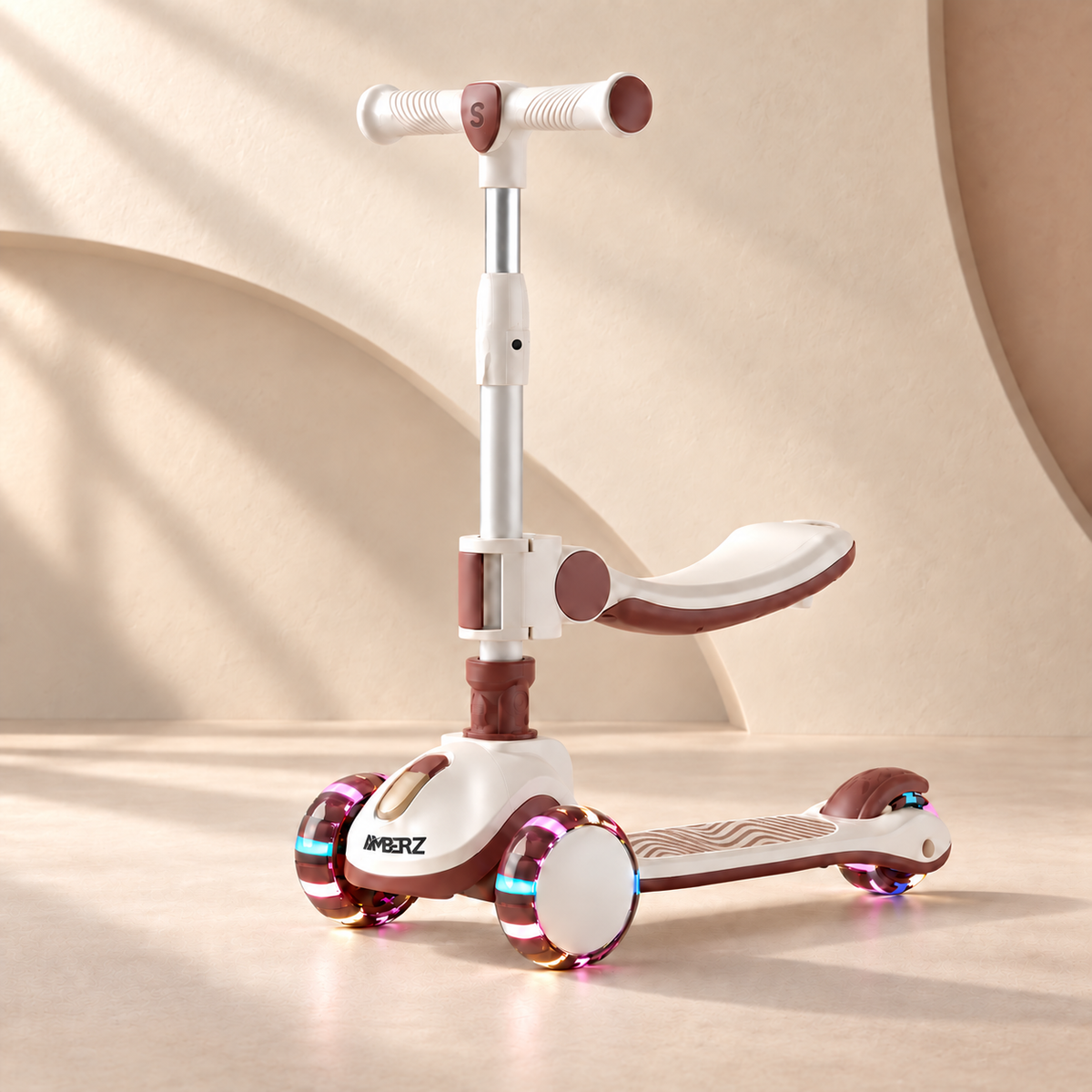 AMBERZ SparkberZ 3-in-1 Convertible & Foldable Kids Kick Scooter for 2-12 Years Old Kids with 5 Level Height Adjustable Handle | LED PU Flashing Wheels | Light & Music Deck with Brake (Weight Capacity 75 kg)