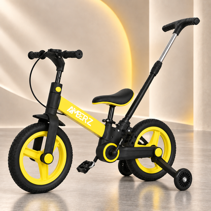AMBERZ Junior Pro 4 in 1 Convertible Kids Bike with Parent Push Handle (2–5 Years)
