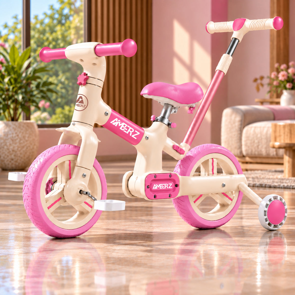 AMBERZ FlexoBike 4-in-1 Kids Cycle | Tricycle, Balance Bike & Bicycle | Parental Push Handle | Foldable Aluminium Frame for 2-4 Years.
