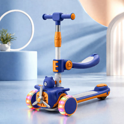 AMBERZ AeroBear 3 Wheel Stand & Sit Folding Kick Scooter with 4-Level Adjustable Height, Non-Slip Deck, Flashing Wheel Lights, Best Gift for 3-14 Years Old Toddlers Boys/Girls