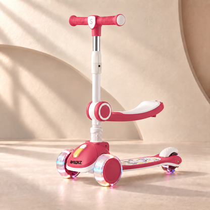 AMBERZ SparkberZ 3-in-1 Convertible & Foldable Kids Kick Scooter for 2-12 Years Old Kids with 5 Level Height Adjustable Handle | LED PU Flashing Wheels | Light & Music Deck with Brake (Weight Capacity 75 kg)