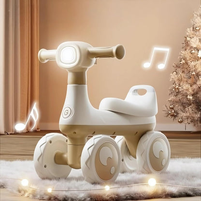 AMBERZ KB-084 BabyGroove Musical Baby Balance Bike for 1-3 Years | Toddler Ride-On with Music & LED Light | 4-Wheel Anti-Tip Balance Bike | Silent Wheels | Indoor & Outdoor Ride-On Toy for Boys & Girls