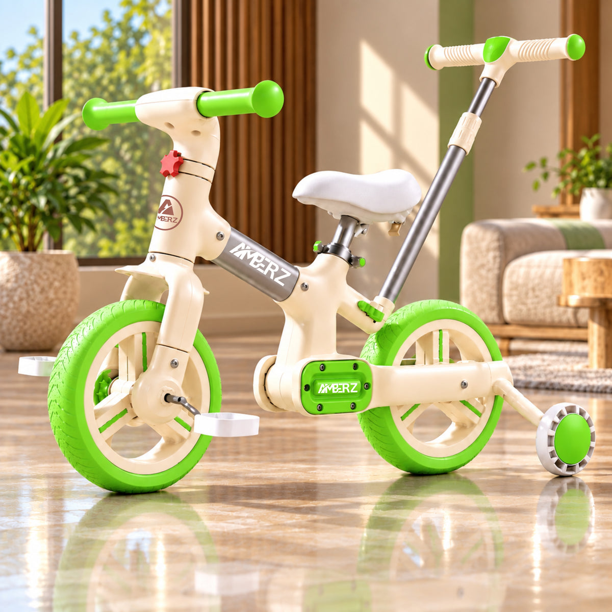 AMBERZ FlexoBike 4-in-1 Kids Cycle | Tricycle, Balance Bike & Bicycle | Parental Push Handle | Foldable Aluminium Frame for 2-4 Years.