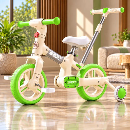 AMBERZ FlexoBike 4-in-1 Kids Cycle | Tricycle, Balance Bike & Bicycle | Parental Push Handle | Foldable Aluminium Frame for 2-4 Years.