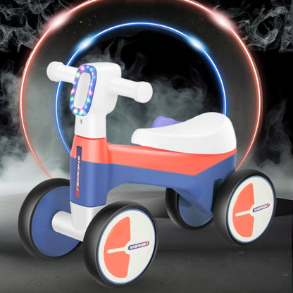 AMBERZ NeoGlow Premium LED Baby Balance Bike for 1-3 Years | Musical Toddler Ride-On Bike with LED Light | 4-Wheel Anti-Tip Design | Silent Wheels | Indoor & Outdoor Ride-On Toy for Boys & Girls