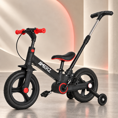 AMBERZ Junior Pro 4 in 1 Convertible Kids Bike with Parent Push Handle (2–5 Years)