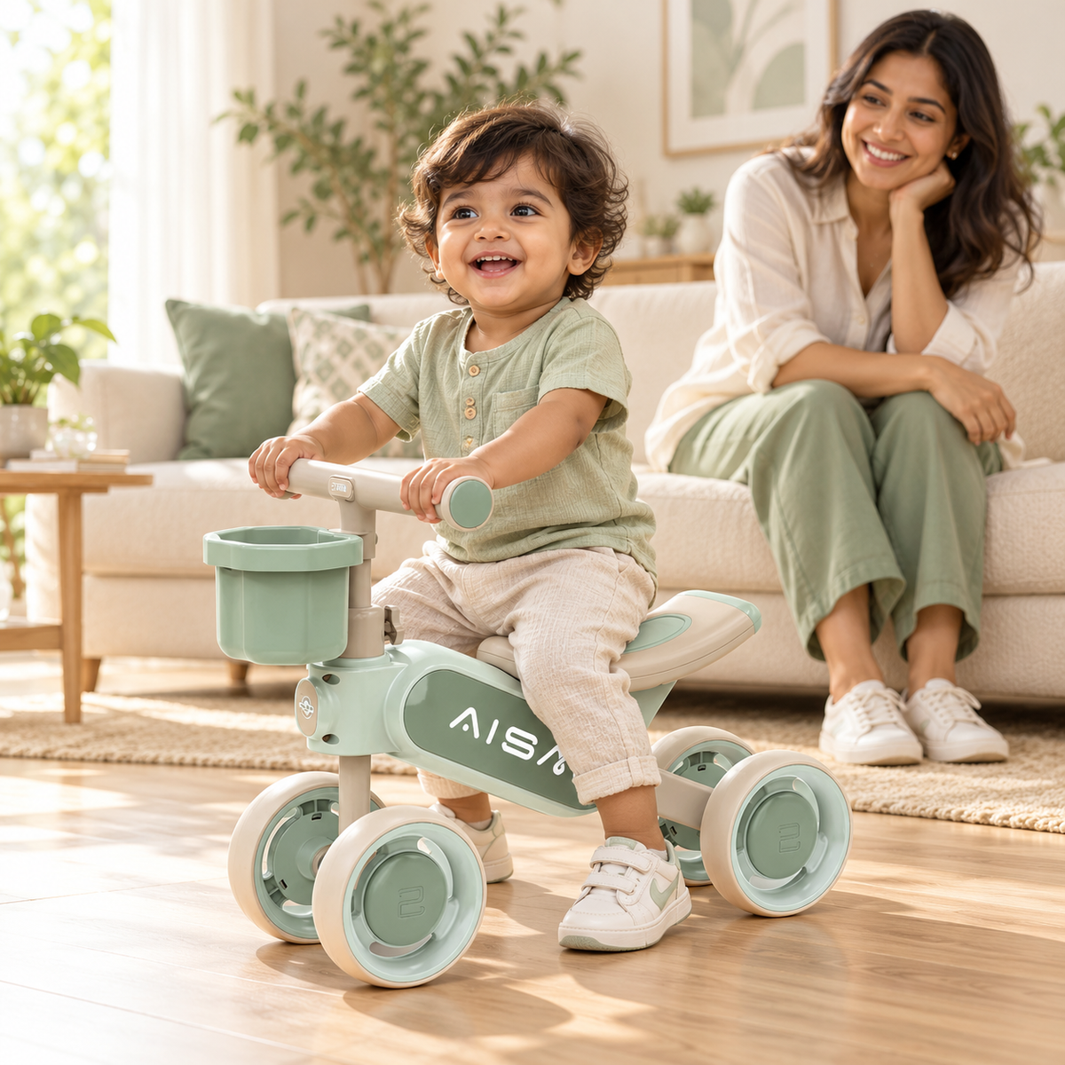 AMBERZ Balance Bike for 1-3 Years Kids | 4-Smooth Wheels Push Ride on for Toddlers | Lightweight, Durable, Safe & Stable Ride with Handlebar Basket | First Birthday Gift for Boys & Girls