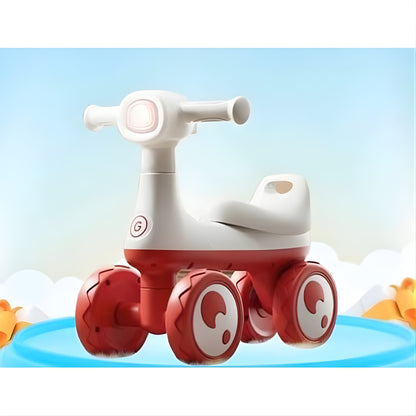 AMBERZ KB-084 BabyGroove Musical Baby Balance Bike for 1-3 Years | Toddler Ride-On with Music & LED Light | 4-Wheel Anti-Tip Balance Bike | Silent Wheels | Indoor & Outdoor Ride-On Toy for Boys & Girls