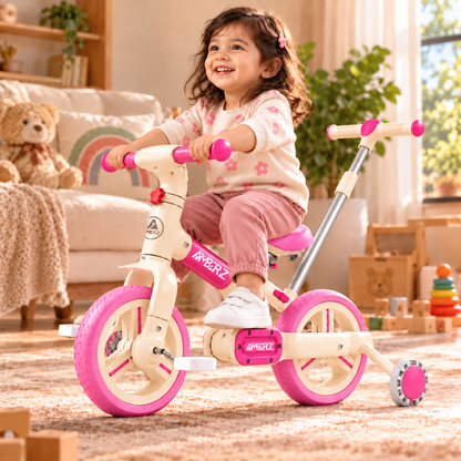 AMBERZ FlexoBike 4-in-1 Kids Cycle | Tricycle, Balance Bike & Bicycle | Parental Push Handle | Foldable Aluminium Frame for 2-4 Years.