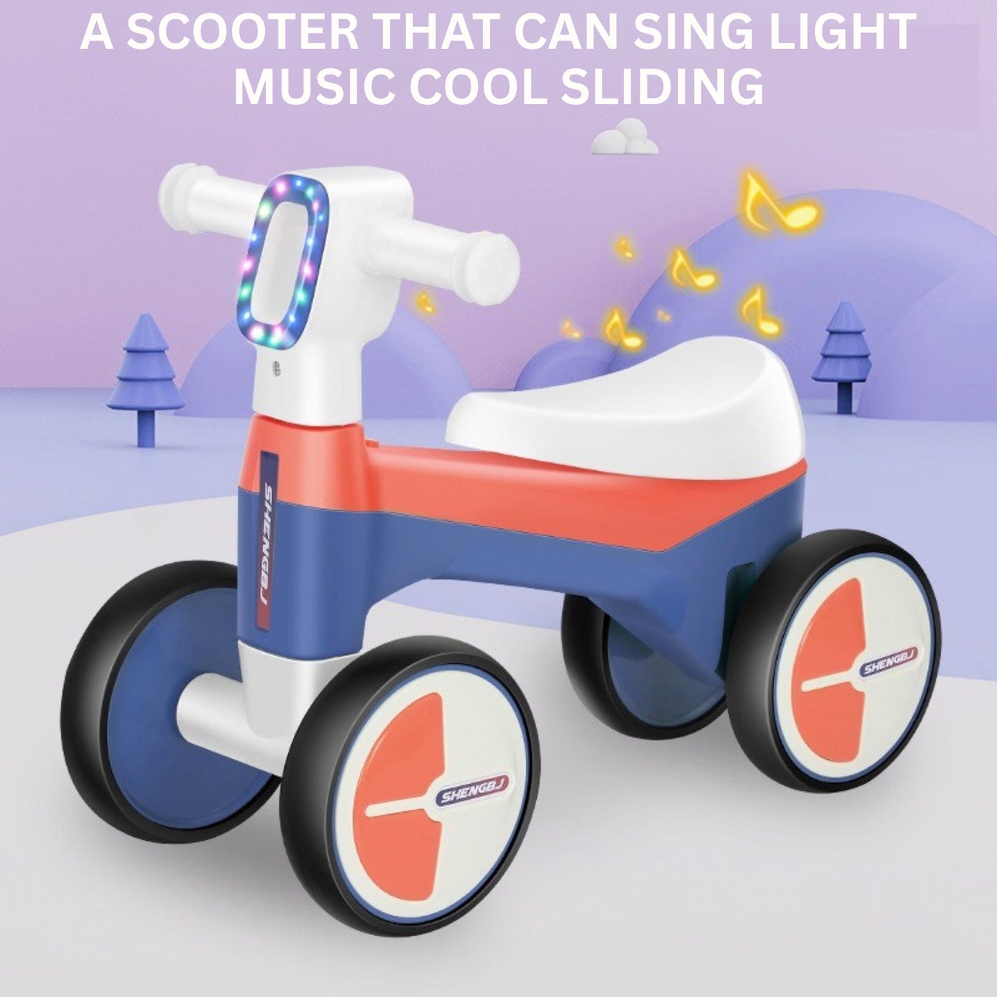 AMBERZ NeoGlow Premium LED Baby Balance Bike for 1-3 Years | Musical Toddler Ride-On Bike with LED Light | 4-Wheel Anti-Tip Design | Silent Wheels | Indoor & Outdoor Ride-On Toy for Boys & Girls