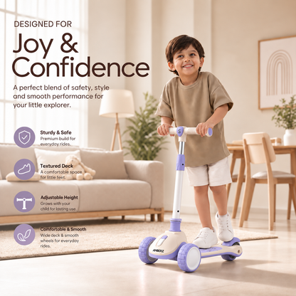 AMBERZ SparkberZ 3-in-1 Convertible & Foldable Kids Kick Scooter for 2-12 Years Old Kids with 5 Level Height Adjustable Handle | LED PU Flashing Wheels | Light & Music Deck with Brake (Weight Capacity 75 kg)