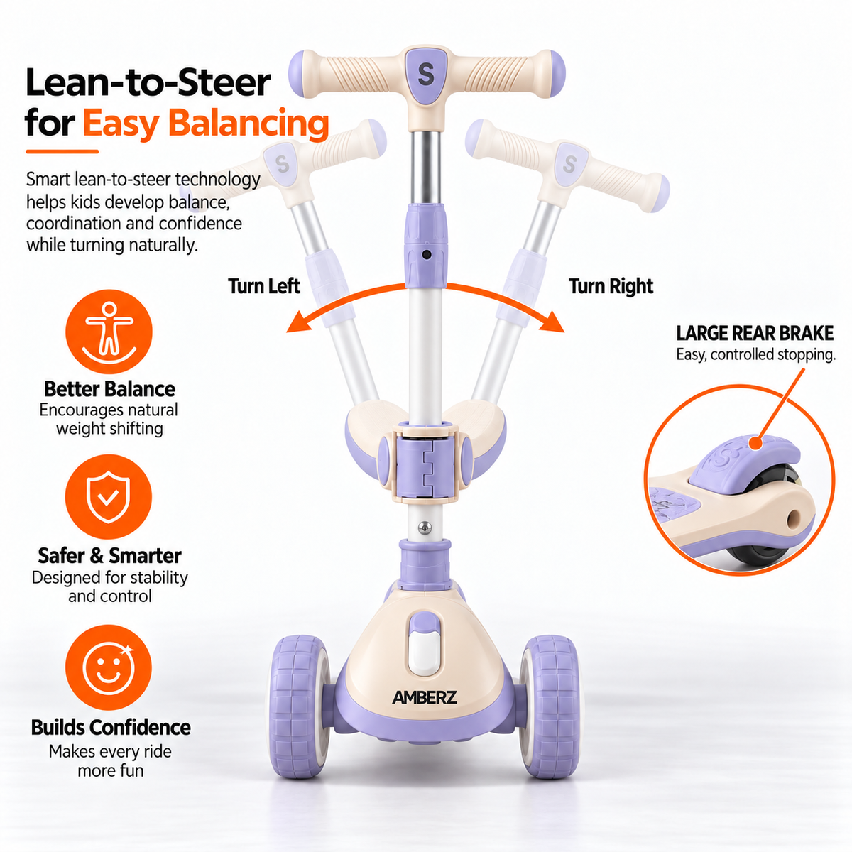AMBERZ SparkberZ 3-in-1 Convertible & Foldable Kids Kick Scooter for 2-12 Years Old Kids with 5 Level Height Adjustable Handle | LED PU Flashing Wheels | Light & Music Deck with Brake (Weight Capacity 75 kg)