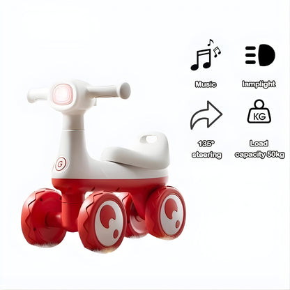 AMBERZ KB-084 BabyGroove Musical Baby Balance Bike for 1-3 Years | Toddler Ride-On with Music & LED Light | 4-Wheel Anti-Tip Balance Bike | Silent Wheels | Indoor & Outdoor Ride-On Toy for Boys & Girls