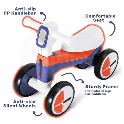 AMBERZ NeoGlow Premium LED Baby Balance Bike for 1-3 Years | Musical Toddler Ride-On Bike with LED Light | 4-Wheel Anti-Tip Design | Silent Wheels | Indoor & Outdoor Ride-On Toy for Boys & Girls