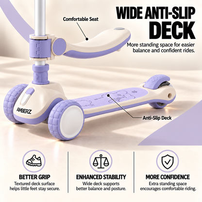 AMBERZ SparkberZ 3-in-1 Convertible & Foldable Kids Kick Scooter for 2-12 Years Old Kids with 5 Level Height Adjustable Handle | LED PU Flashing Wheels | Light & Music Deck with Brake (Weight Capacity 75 kg)