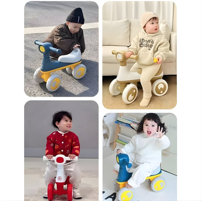AMBERZ KB-084 BabyGroove Musical Baby Balance Bike for 1-3 Years | Toddler Ride-On with Music & LED Light | 4-Wheel Anti-Tip Balance Bike | Silent Wheels | Indoor & Outdoor Ride-On Toy for Boys & Girls