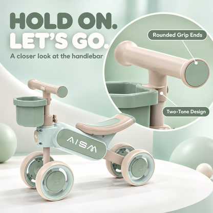 AMBERZ Balance Bike for 1-3 Years Kids | 4-Smooth Wheels Push Ride on for Toddlers | Lightweight, Durable, Safe & Stable Ride with Handlebar Basket | First Birthday Gift for Boys & Girls
