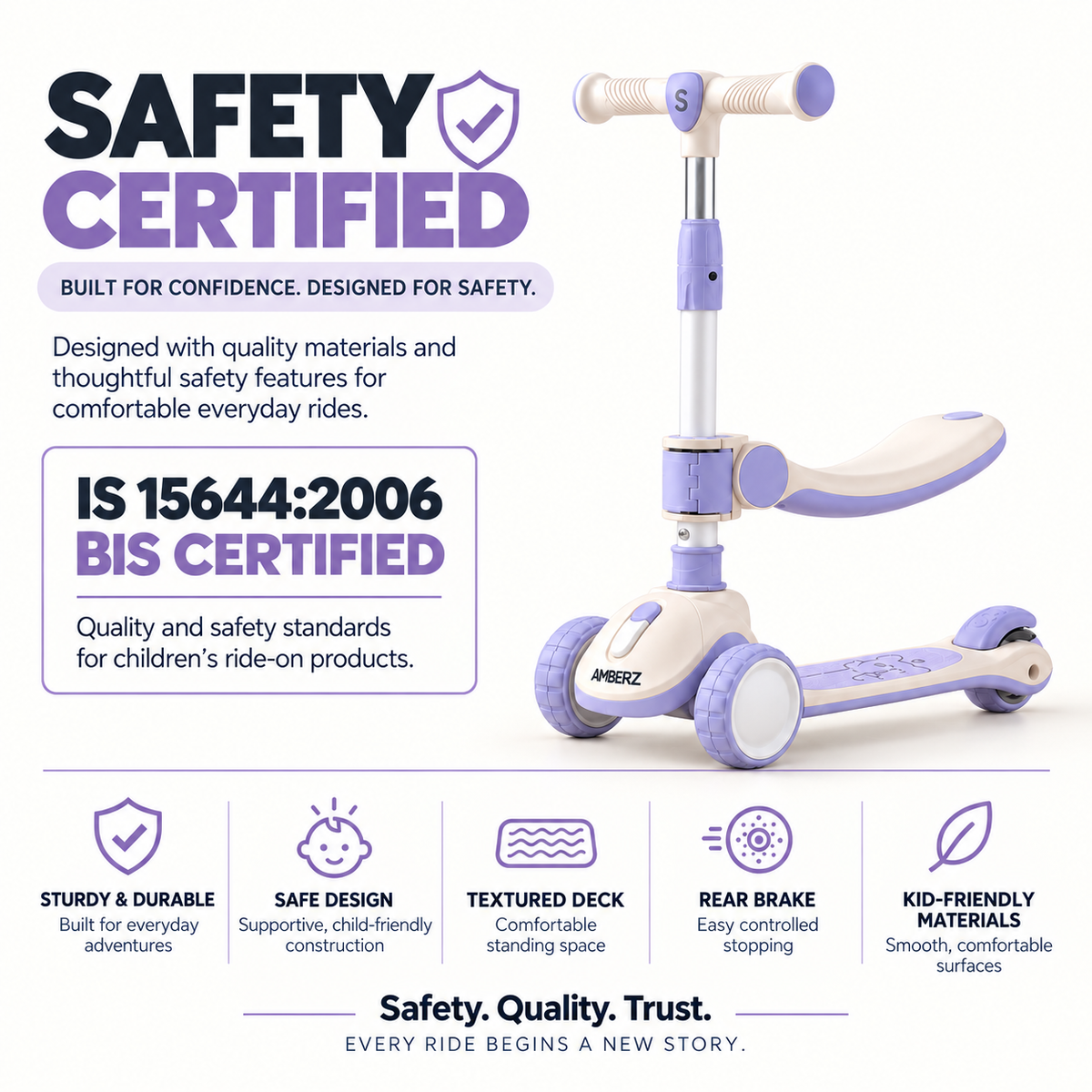 AMBERZ SparkberZ 3-in-1 Convertible & Foldable Kids Kick Scooter for 2-12 Years Old Kids with 5 Level Height Adjustable Handle | LED PU Flashing Wheels | Light & Music Deck with Brake (Weight Capacity 75 kg)