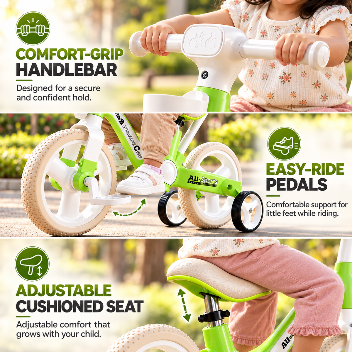 AMBERZ BumbleBike 4 in 1 Convertible Tricycle for 1.5 to 5 Years Kids with Parent Push Handle.