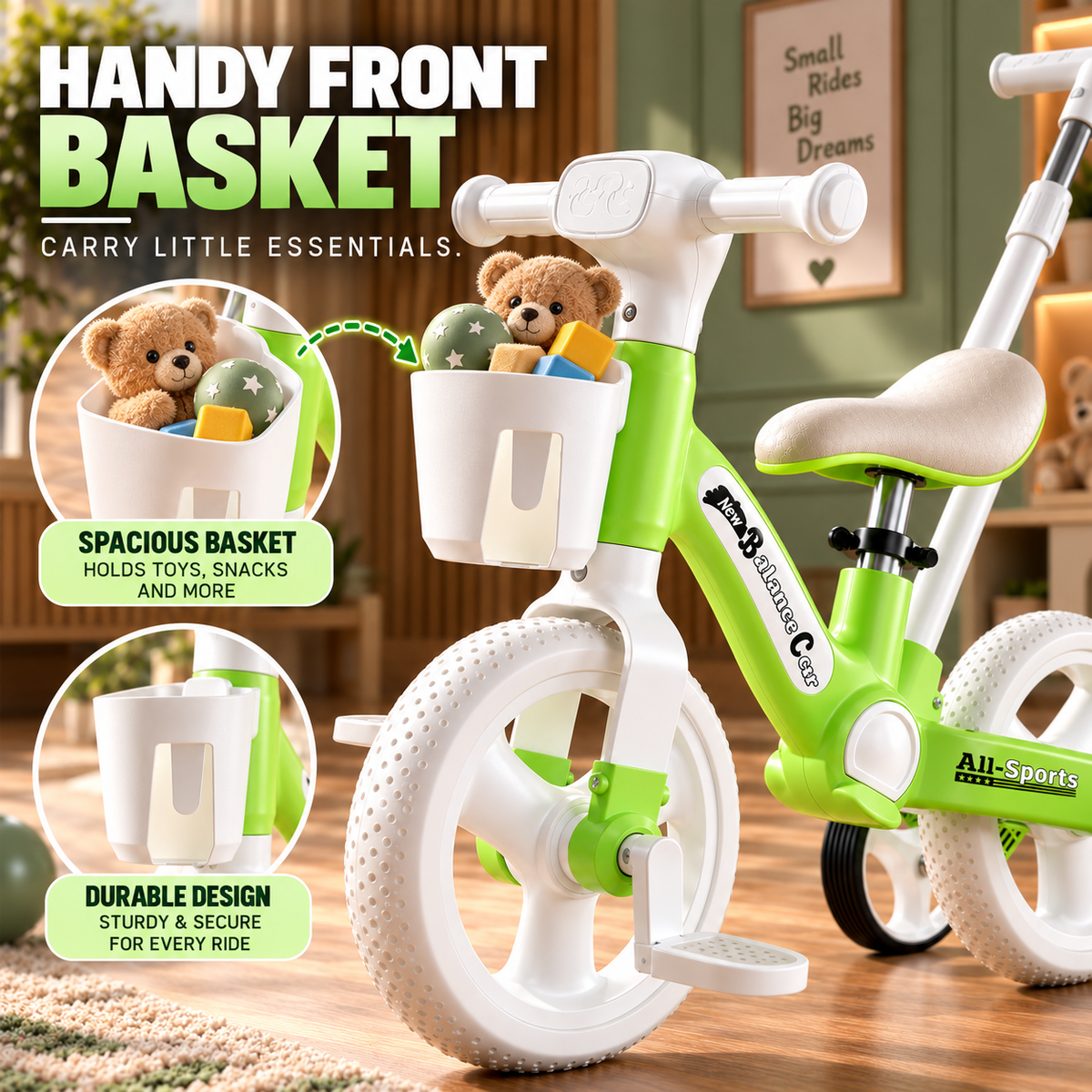 AMBERZ BumbleBike 4 in 1 Convertible Tricycle for 1.5 to 5 Years Kids with Parent Push Handle.