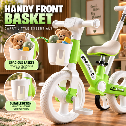AMBERZ BumbleBike 4 in 1 Convertible Tricycle for 1.5 to 5 Years Kids with Parent Push Handle.