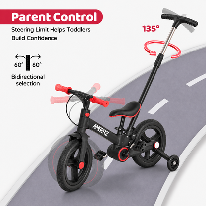 AMBERZ Junior Pro 4 in 1 Convertible Kids Bike with Parent Push Handle (2–5 Years)