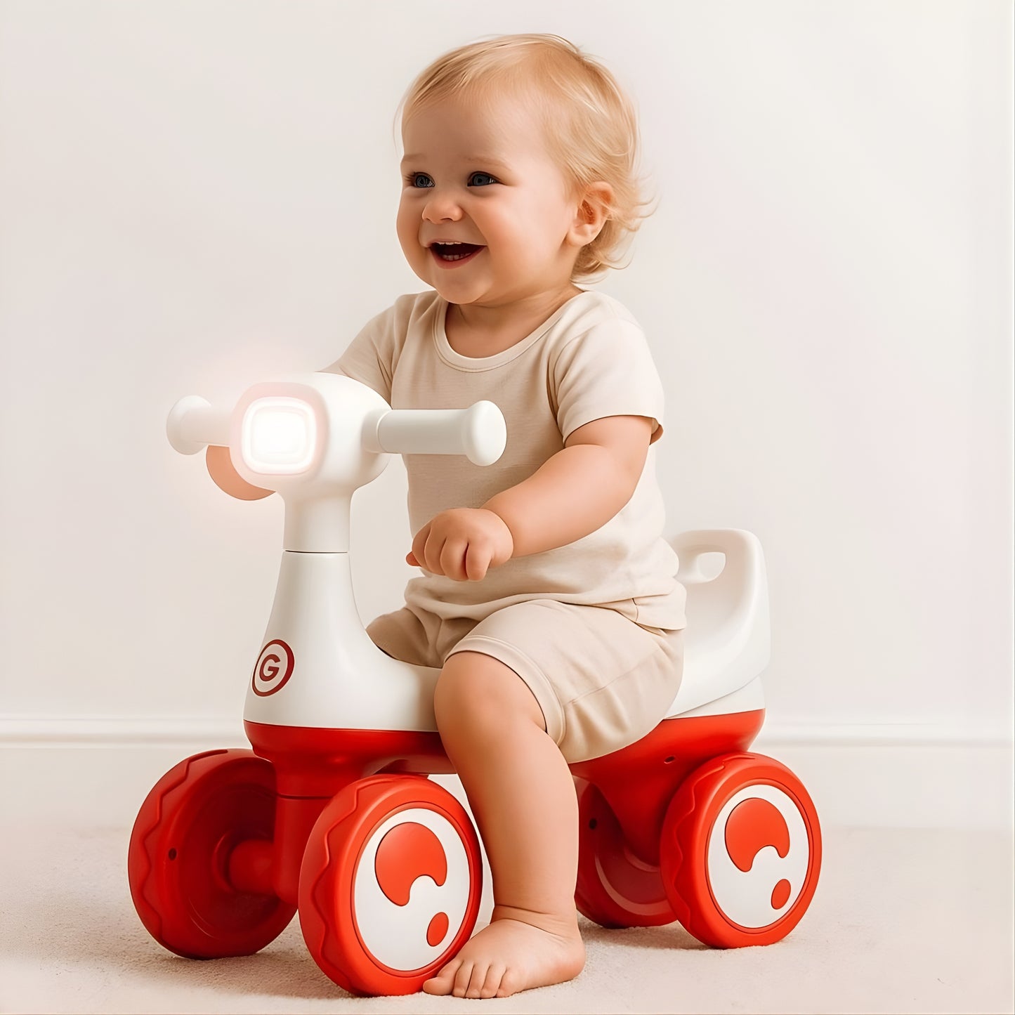 AMBERZ KB-084 BabyGroove Musical Baby Balance Bike for 1-3 Years | Toddler Ride-On with Music & LED Light | 4-Wheel Anti-Tip Balance Bike | Silent Wheels | Indoor & Outdoor Ride-On Toy for Boys & Girls