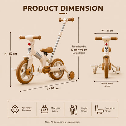 AMBERZ FlexoBike 4-in-1 Kids Cycle | Tricycle, Balance Bike & Bicycle | Parental Push Handle | Foldable Aluminium Frame for 2-4 Years.
