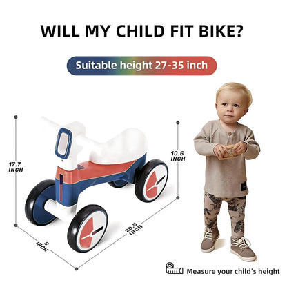 AMBERZ NeoGlow Premium LED Baby Balance Bike for 1-3 Years | Musical Toddler Ride-On Bike with LED Light | 4-Wheel Anti-Tip Design | Silent Wheels | Indoor & Outdoor Ride-On Toy for Boys & Girls
