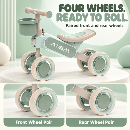 AMBERZ Balance Bike for 1-3 Years Kids | 4-Smooth Wheels Push Ride on for Toddlers | Lightweight, Durable, Safe & Stable Ride with Handlebar Basket | First Birthday Gift for Boys & Girls