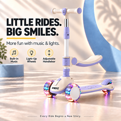 AMBERZ SparkberZ 3-in-1 Convertible & Foldable Kids Kick Scooter for 2-12 Years Old Kids with 5 Level Height Adjustable Handle | LED PU Flashing Wheels | Light & Music Deck with Brake (Weight Capacity 75 kg)