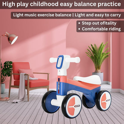 AMBERZ NeoGlow Premium LED Baby Balance Bike for 1-3 Years | Musical Toddler Ride-On Bike with LED Light | 4-Wheel Anti-Tip Design | Silent Wheels | Indoor & Outdoor Ride-On Toy for Boys & Girls