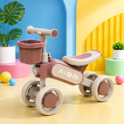 AMBERZ Balance Bike for 1-3 Years Kids | 4-Smooth Wheels Push Ride on for Toddlers | Lightweight, Durable, Safe & Stable Ride with Handlebar Basket | First Birthday Gift for Boys & Girls