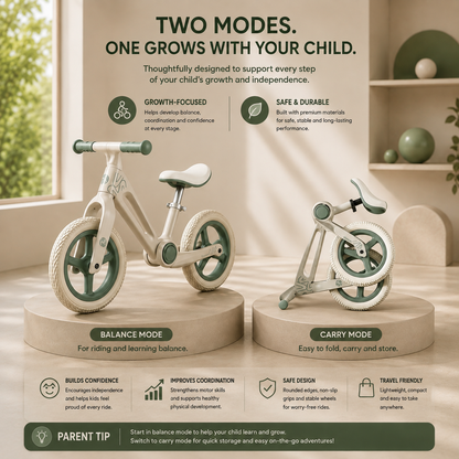 AMBERZ Foldster Balance Bike for Kids 2 to 5 Years Old | Foldable Toddler Cycle Without Pedals | Adjustable Seat | PU Wheels | Ideal for Boys & Girls.