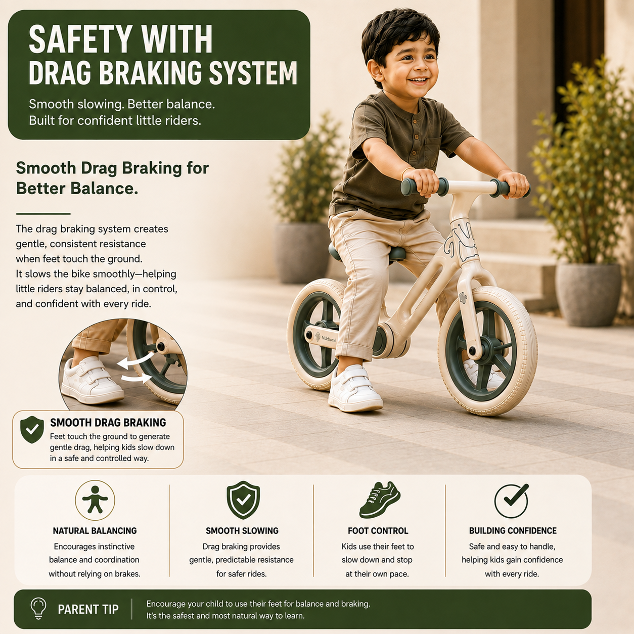 AMBERZ Foldster Balance Bike for Kids 2 to 5 Years Old | Foldable Toddler Cycle Without Pedals | Adjustable Seat | PU Wheels | Ideal for Boys & Girls.