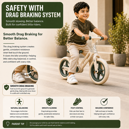 AMBERZ Foldster Balance Bike for Kids 2 to 5 Years Old | Foldable Toddler Cycle Without Pedals | Adjustable Seat | PU Wheels | Ideal for Boys & Girls.