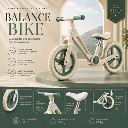 AMBERZ Foldster Balance Bike for Kids 2 to 5 Years Old | Foldable Toddler Cycle Without Pedals | Adjustable Seat | PU Wheels | Ideal for Boys & Girls.