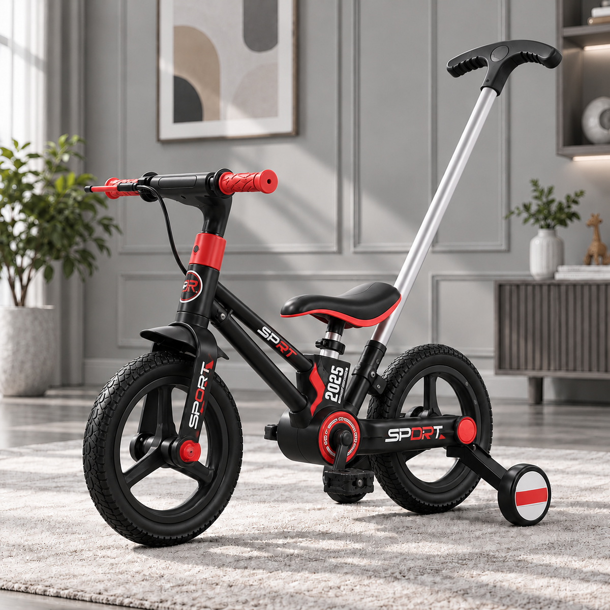 AMBERZ CometBike 4-in-1 Kids Tricycle with Parent Push Handle, Convertible Balance Bike & Pedal Cycle with Training Wheels, Detachable Pedals, Hand Brake, for Boys & Girls 2-5 Years