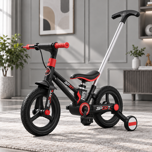 AMBERZ CometBike 4-in-1 Kids Tricycle with Parent Push Handle, Convertible Balance Bike & Pedal Cycle with Training Wheels, Detachable Pedals, Hand Brake, for Boys & Girls 2-5 Years